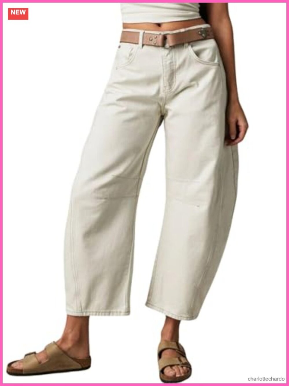 Womens Mid Rise Barrel Jeans Stretchy Cropped Wide Leg Denim Pants